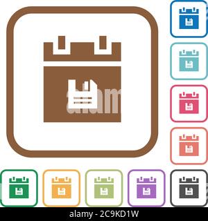 Save schedule data simple icons in color rounded square frames on white background Stock Vector