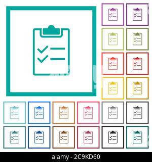 Checklist flat color icons with quadrant frames on white background Stock Vector