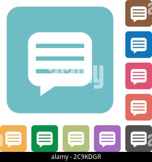 Message box with rows white flat icons on color rounded square backgrounds Stock Vector