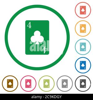 four of clubs card flat color icons in round outlines on white background Stock Vector