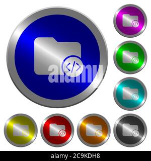 Source code directory icons on round luminous coin-like color steel buttons Stock Vector