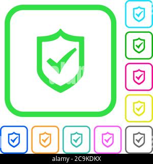 Active shield vivid colored flat icons in curved borders on white background Stock Vector
