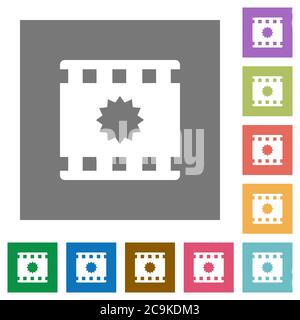 Certified movie flat icons on simple color square backgrounds Stock Vector