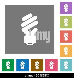 Energy saving fluorescent light bulb flat icons on simple color square backgrounds Stock Vector