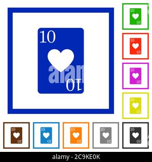 Ten of hearts flat color icons in square frames on white background Stock Vector