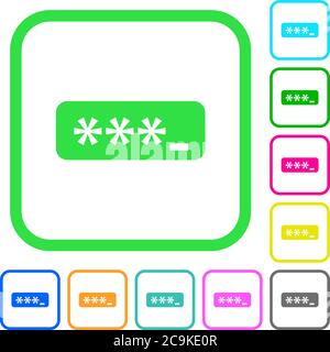 PIN code vivid colored flat icons in curved borders on white background Stock Vector