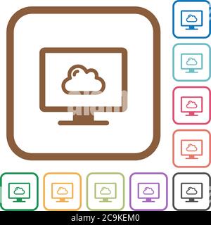 Cloud computing simple icons in color rounded square frames on white background Stock Vector