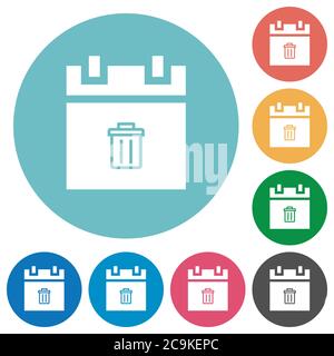 Delete schedule item flat white icons on round color backgrounds Stock Vector