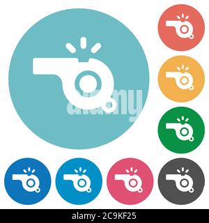 Whistle flat white icons on round color backgrounds Stock Vector