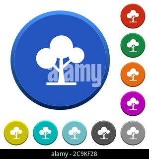 Leafy tree round color beveled buttons with smooth surfaces and flat white icons Stock Vector
