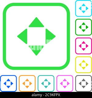 Control arrows vivid colored flat icons in curved borders on white background Stock Vector