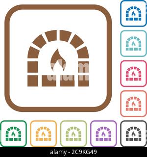 Stone oven simple icons in color rounded square frames on white background Stock Vector