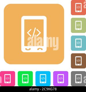Mobile scripting flat icons on rounded square vivid color backgrounds. Stock Vector