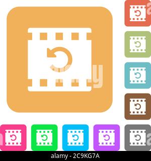 Undo movie changes flat icons on rounded square vivid color backgrounds. Stock Vector