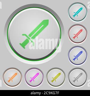 Sword color icons on sunk push buttons Stock Vector
