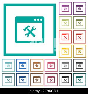Application tools flat color icons with quadrant frames on white background Stock Vector