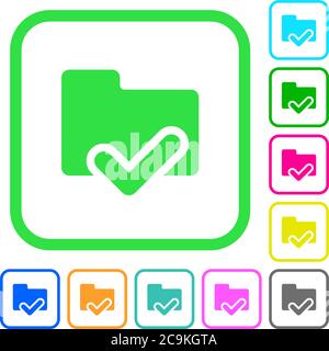 Folder ok vivid colored flat icons in curved borders on white background Stock Vector