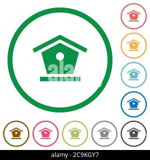 Bird feeder flat color icons in round outlines on white background Stock Vector
