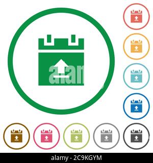 Upload schedule data flat color icons in round outlines on white background Stock Vector