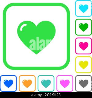 Heart shape vivid colored flat icons in curved borders on white background Stock Vector