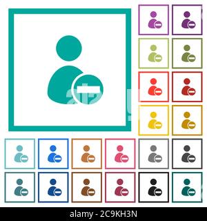 Remove user account flat color icons with quadrant frames on white background Stock Vector