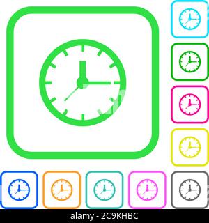 Analog clock vivid colored flat icons in curved borders on white background Stock Vector