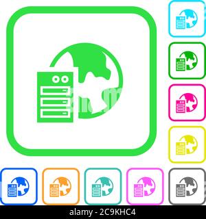 Web hosting vivid colored flat icons in curved borders on white background Stock Vector
