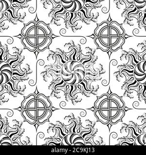 Sacred solar symbols seamless pattern. Stock Vector