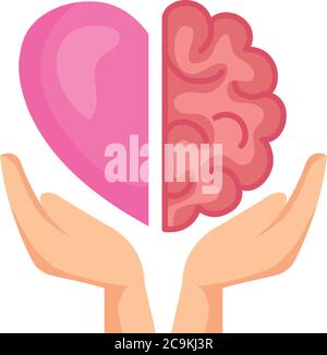 hands holding half brain and heart, conflict between emotions and rational thinking Stock Vector