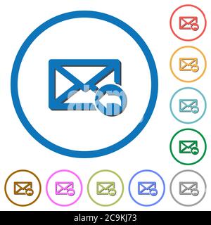 Reply mail flat color vector icons with shadows in round outlines on white background Stock Vector
