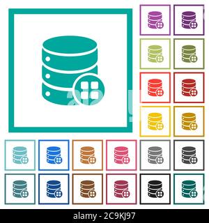 Database modules flat color icons with quadrant frames on white background Stock Vector