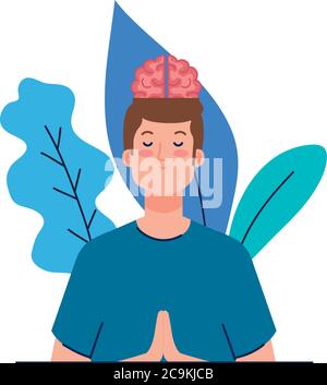 meditating man with brain icon, on white background Stock Vector Image ...