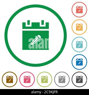 Edit schedule item flat color icons in round outlines on white background Stock Vector