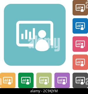 Presentation white flat icons on color rounded square backgrounds Stock Vector