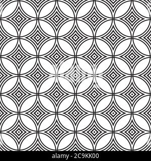 Seamless geometric pattern. Repeating geometric shapes, circle, rhombus. Abstract seamless background. Monochrome wallpaper for textile print. Stock Vector