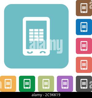 Mobile spreadsheet white flat icons on color rounded square backgrounds Stock Vector