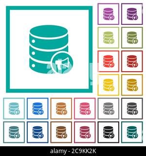 Database alerts flat color icons with quadrant frames on white background Stock Vector