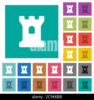 Bastion multi colored flat icons on plain square backgrounds. Included white and darker icon variations for hover or active effects. Stock Vector