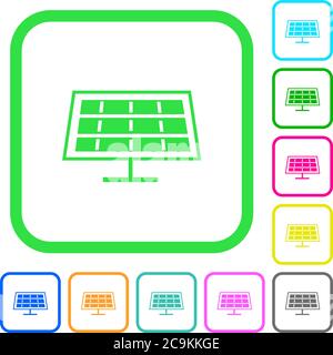 Solar panel vivid colored flat icons in curved borders on white background Stock Vector