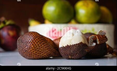 Close up the snake fruit on the table Stock Photo