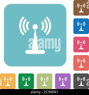 Wlan network white flat icons on color rounded square backgrounds Stock Vector