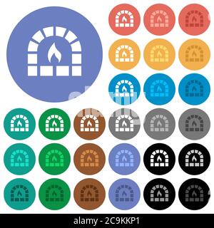 Stone oven multi colored flat icons on round backgrounds. Included white, light and dark icon variations for hover and active status effects, and bonu Stock Vector