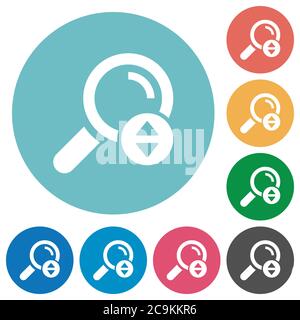 Scrolling search results flat white icons on round color backgrounds Stock Vector