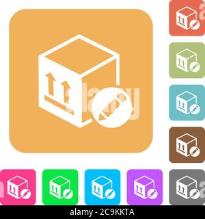 Package edit flat icons on rounded square vivid color backgrounds. Stock Vector