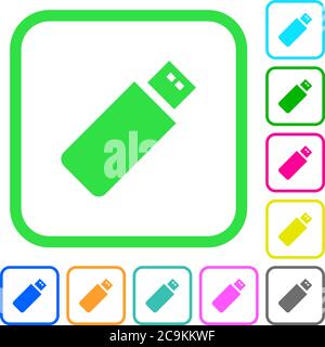 Pendrive vivid colored flat icons in curved borders on white background Stock Vector