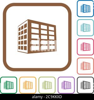 Office block simple icons in color rounded square frames on white background Stock Vector