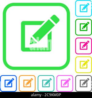 Editbox with pencil vivid colored flat icons in curved borders on white ...