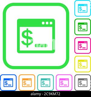 OS command terminal vivid colored flat icons in curved borders on white background Stock Vector