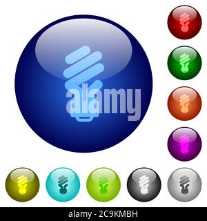 Energy saving fluorescent light bulb icons on round color glass buttons Stock Vector