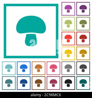 Mushroom flat color icons with quadrant frames on white background Stock Vector